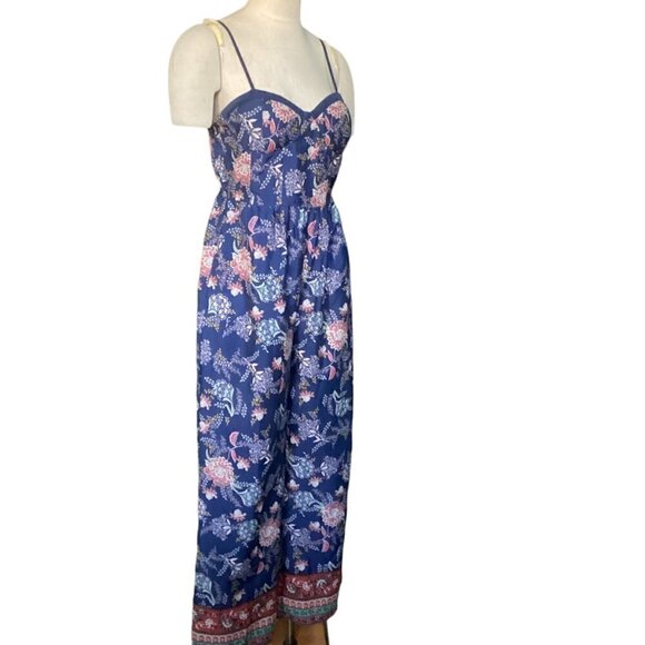 Band of Gypsies Floral Jumpsuit Wide Leg Pockets Sz M Blue #95F - Picture 2 of 9